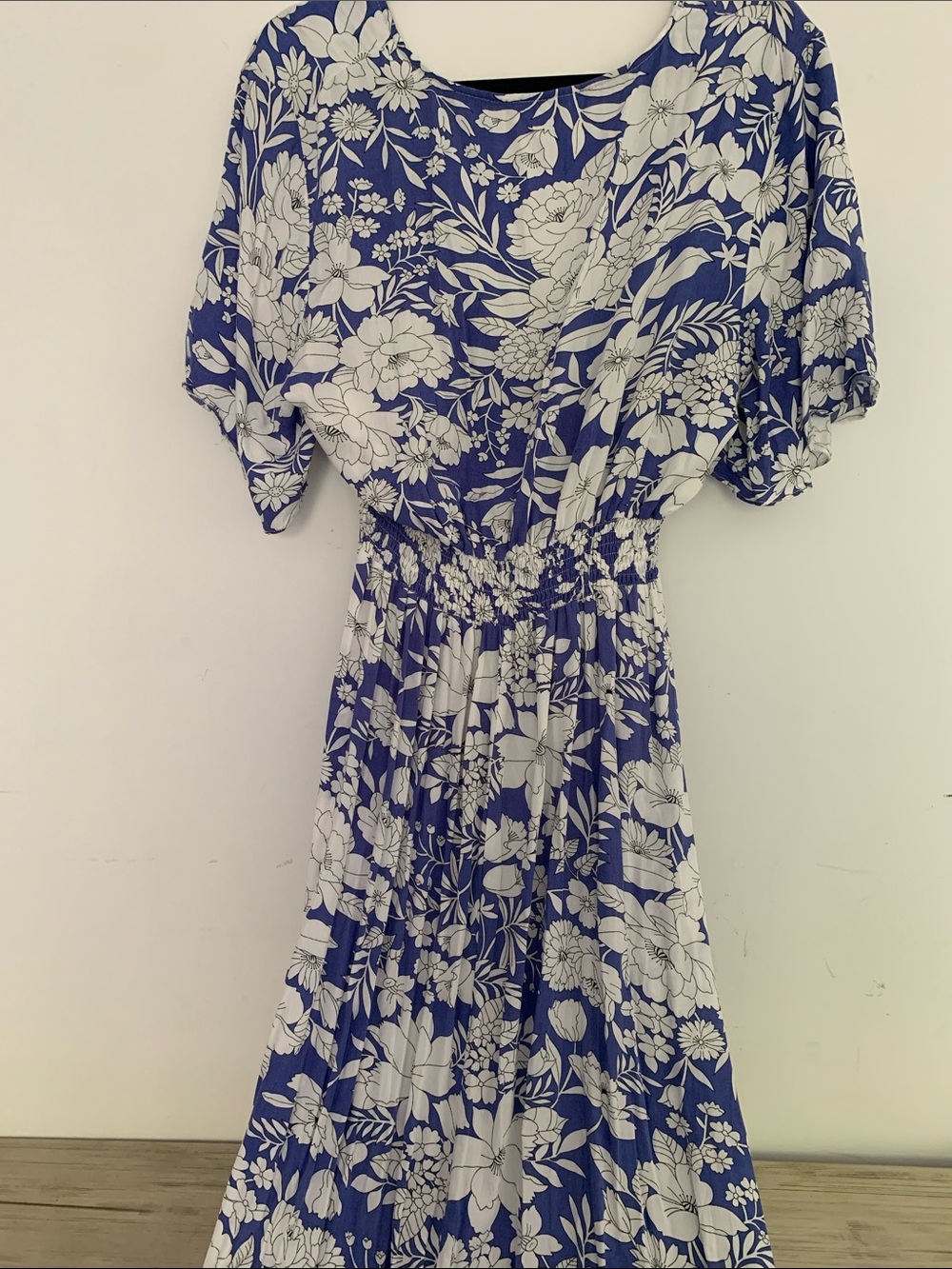 EUC KorMei Blue and White Floral High Low Maxi Dress with Smocked Waist XL - Picture 9 of 9